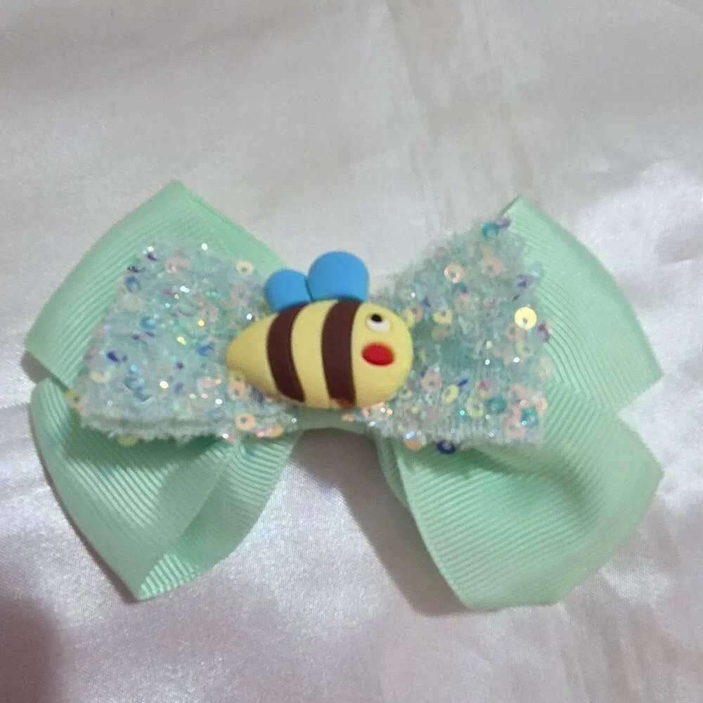 5pcs Cute Glitter Hair Bows Set for Girls Bee Bear Strawberry Clips